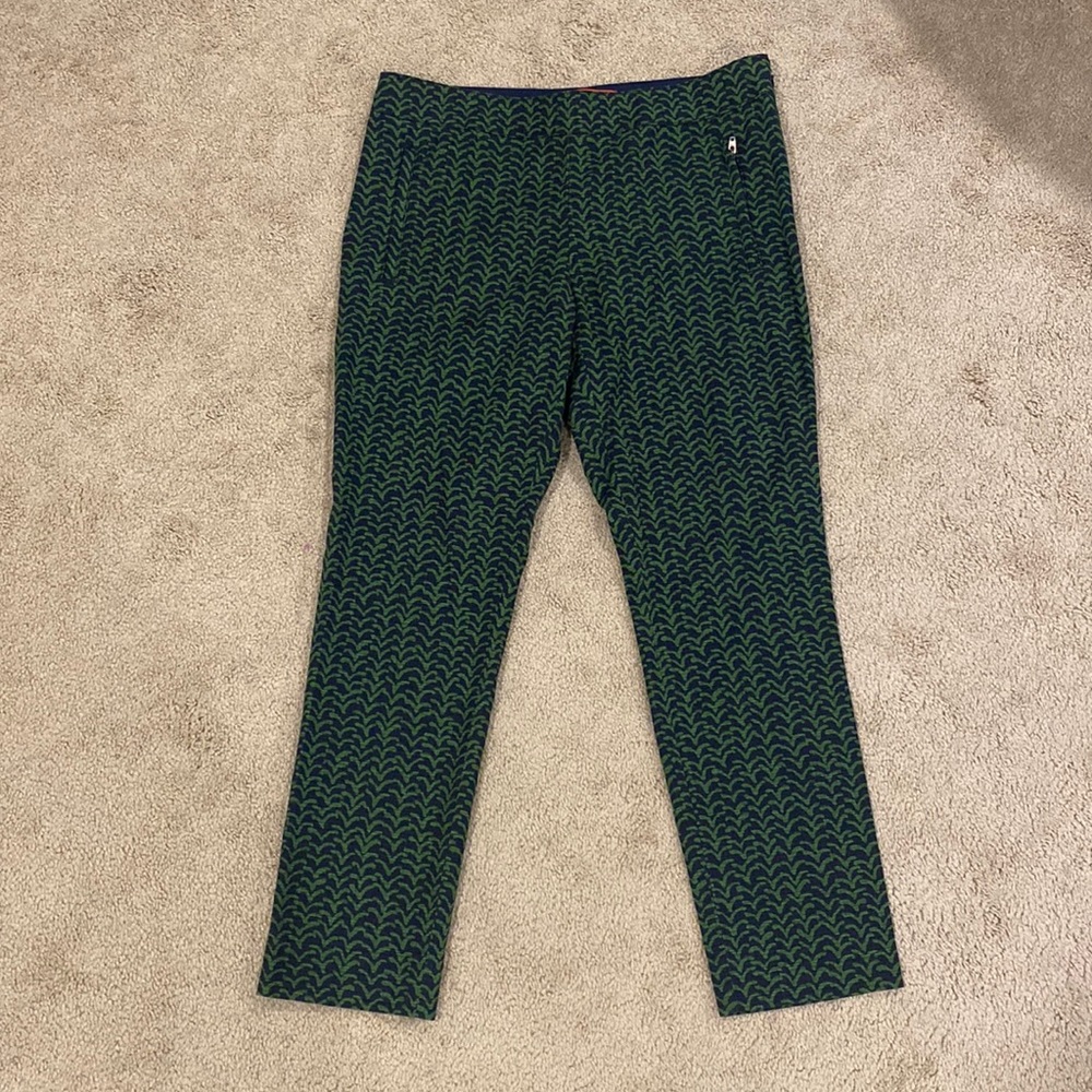 Green and black pants with side zipper from Anthropologie